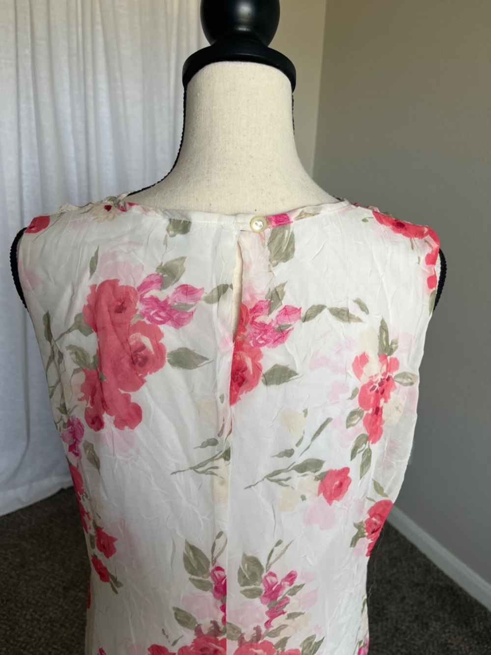 Vintage Floral Maxi Dress Sheer Overlay Watercolor Cottagecore Romantic M/L - Picture 5 of 7